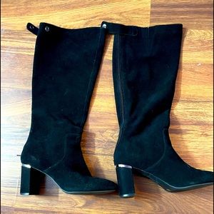 Alfani Step Flex 3” Black Velvet textured boots with silver top of heels